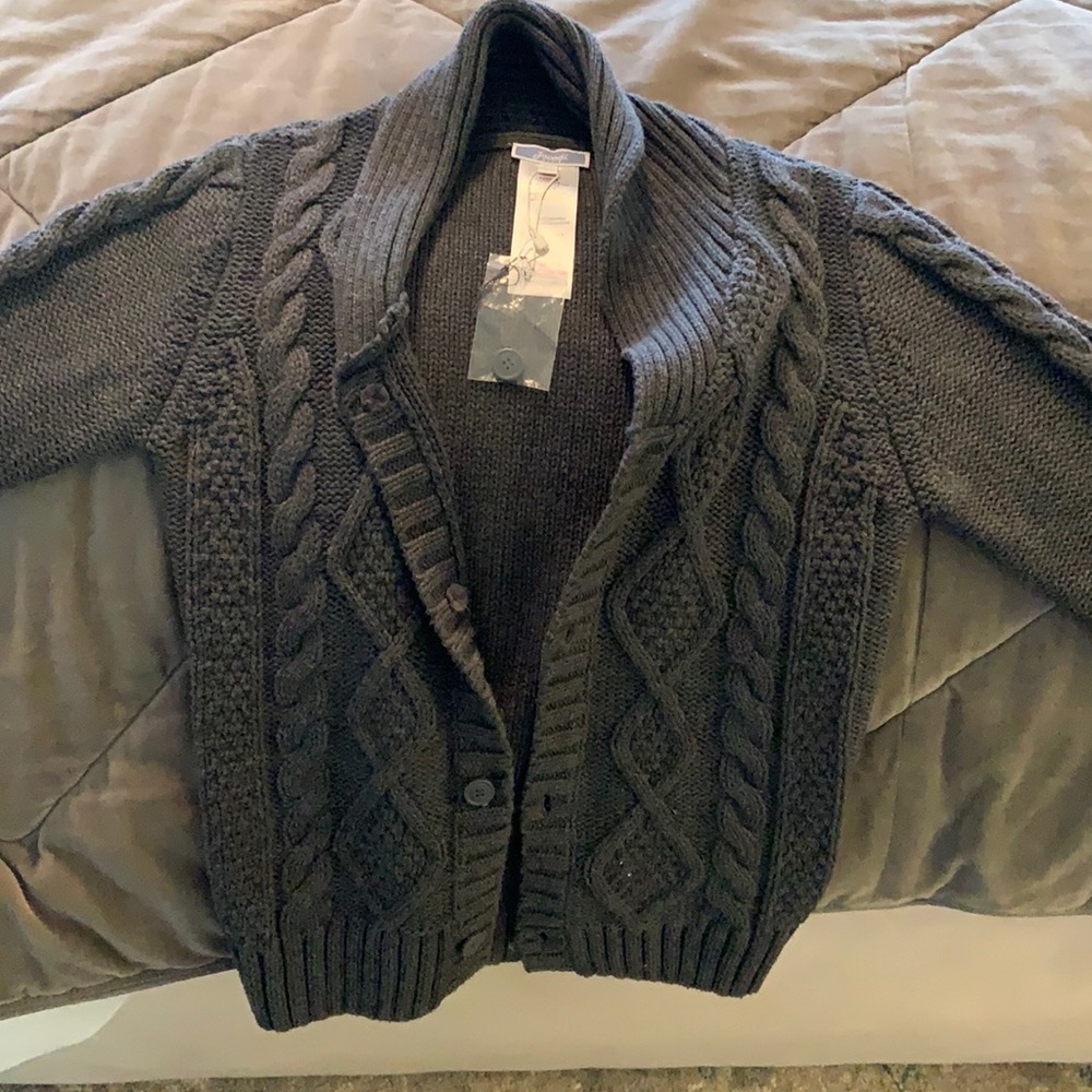 Jacadi dark grey cardigan with shawl collar. Loveley cable stitch, worn once!